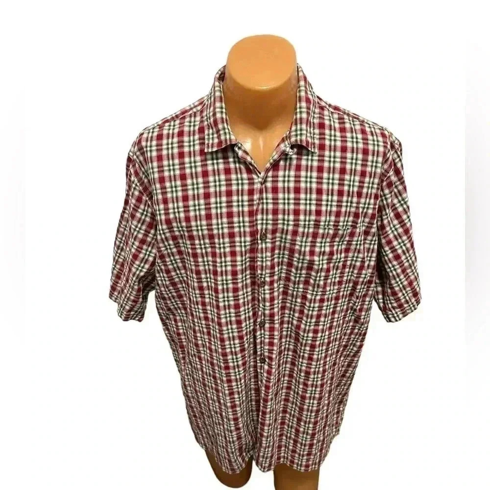 Woolrich Short Sleeve Plaid Button Down Men's Shirt Size XLT Measurements in pic
